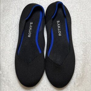 Rothy's Elegant Black Flats with Blue Trim -Gently Worn